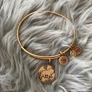 Alex and Ani Leo charm bangle bracelet in gold.